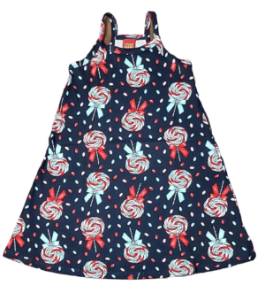 Vestido infantil meia malha estampa rotativa docinhos kyly